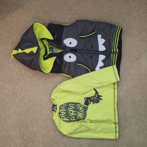 Kids Dinosaur Hoodie and Shirt Set - Gray and Green